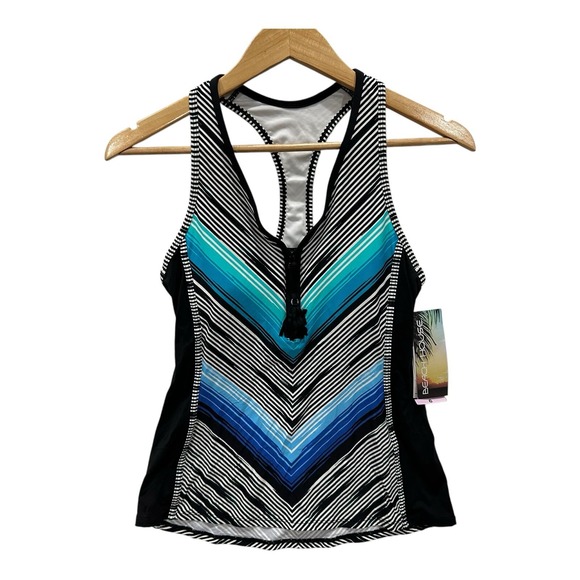 Beach House Erinna Racerback‎ Zip Tankini Top Size 6 NWT Swim Top Blue Striped - Picture 1 of 8